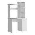 Tuhome Carson Computer Desk with Hutch. Single Door Cabinet.  and 3-Tier Storage Shelves-White ELB9070